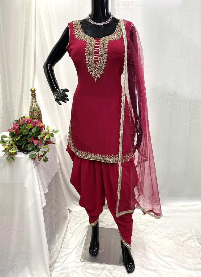 Georgette Pink Party Wear Hand Work Readymade Dhoti Suit